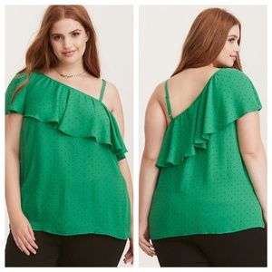 NWT Torrid Polka Dot Georgette One Shoulder Top 0